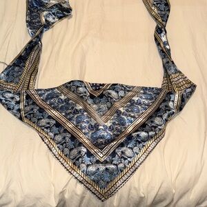 Elegant Blue Paisley Scarf Top
